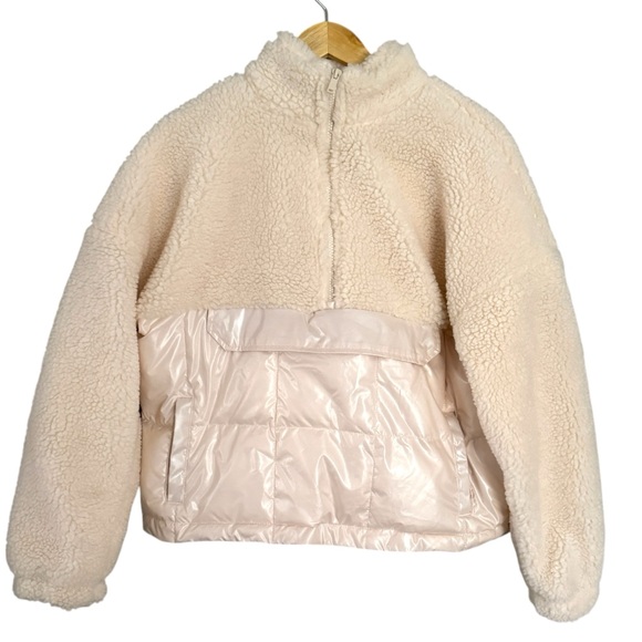 Fabletics Nelly Mixed Media Half Zip Puffer Sherpa Jacket Size Medium NWOT Ivory - Picture 14 of 14